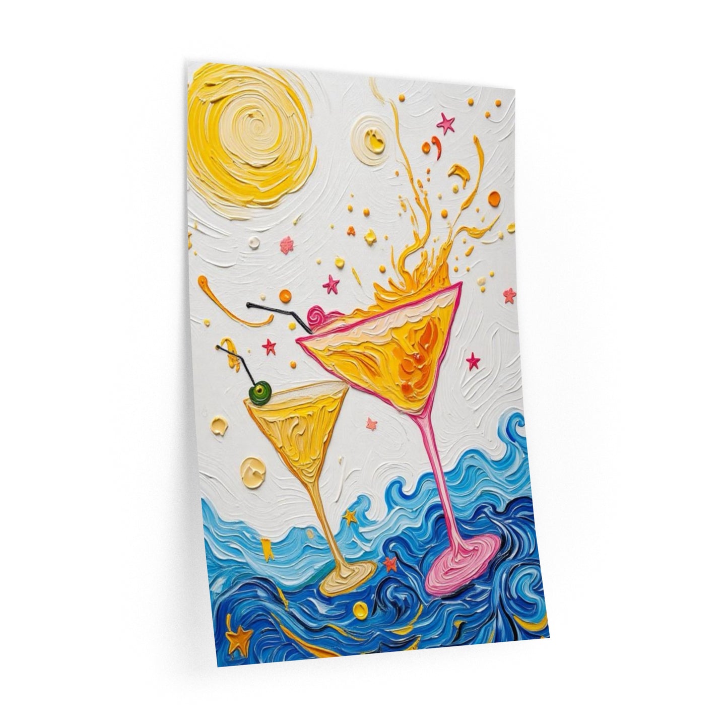 Wall Decal Art - Floating Splashing Martini Glasses - Bright Artistic Removable Wall Art - 'Shaken and Stirred'