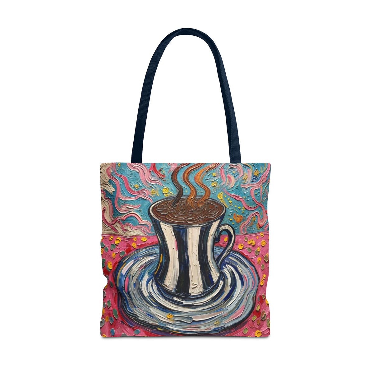 Tote Bag - Colorful Striped Coffee Cup - Painterly Style Design  - 'Mocha Dreams'