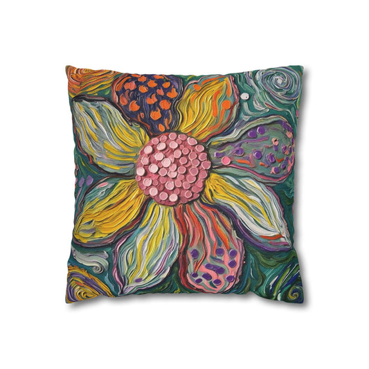 Floral Burst Decorative Pillow - Colorful Hand-Painted Sunflower Cushion Cover