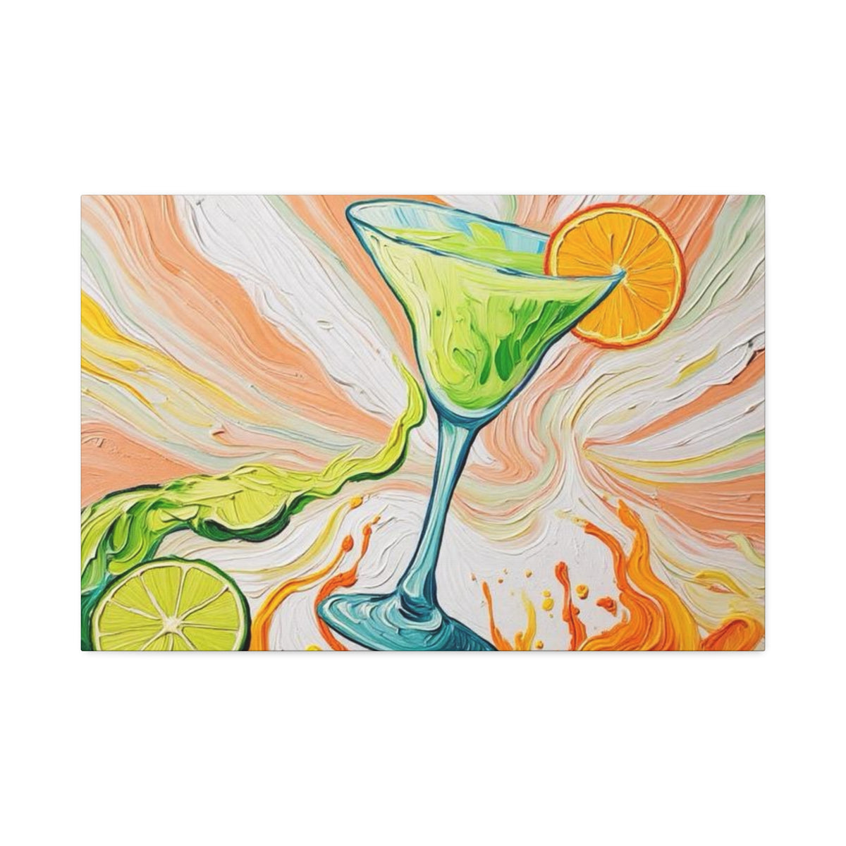 Canvas Wall Art - Orange and Green Refreshing Citrus Cocktail-Splashes of Color - Artistic Painterly Style - Impasto Design Print - 'Lime Light'