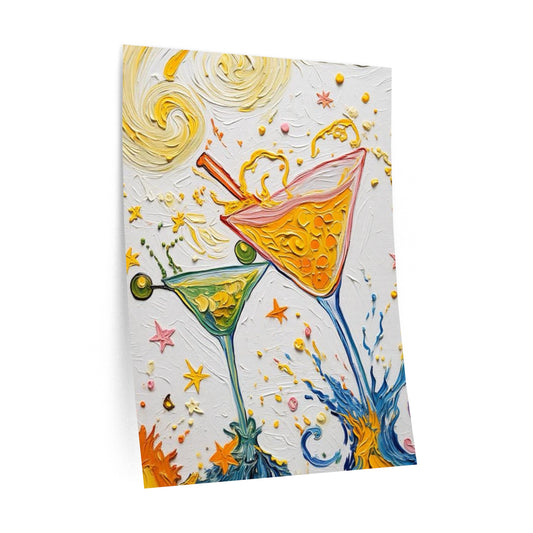Wall Decal Art - Tipping Splashing Martini Glasses - Bright Artistic Removable Wall Art - 'A Little Extra'