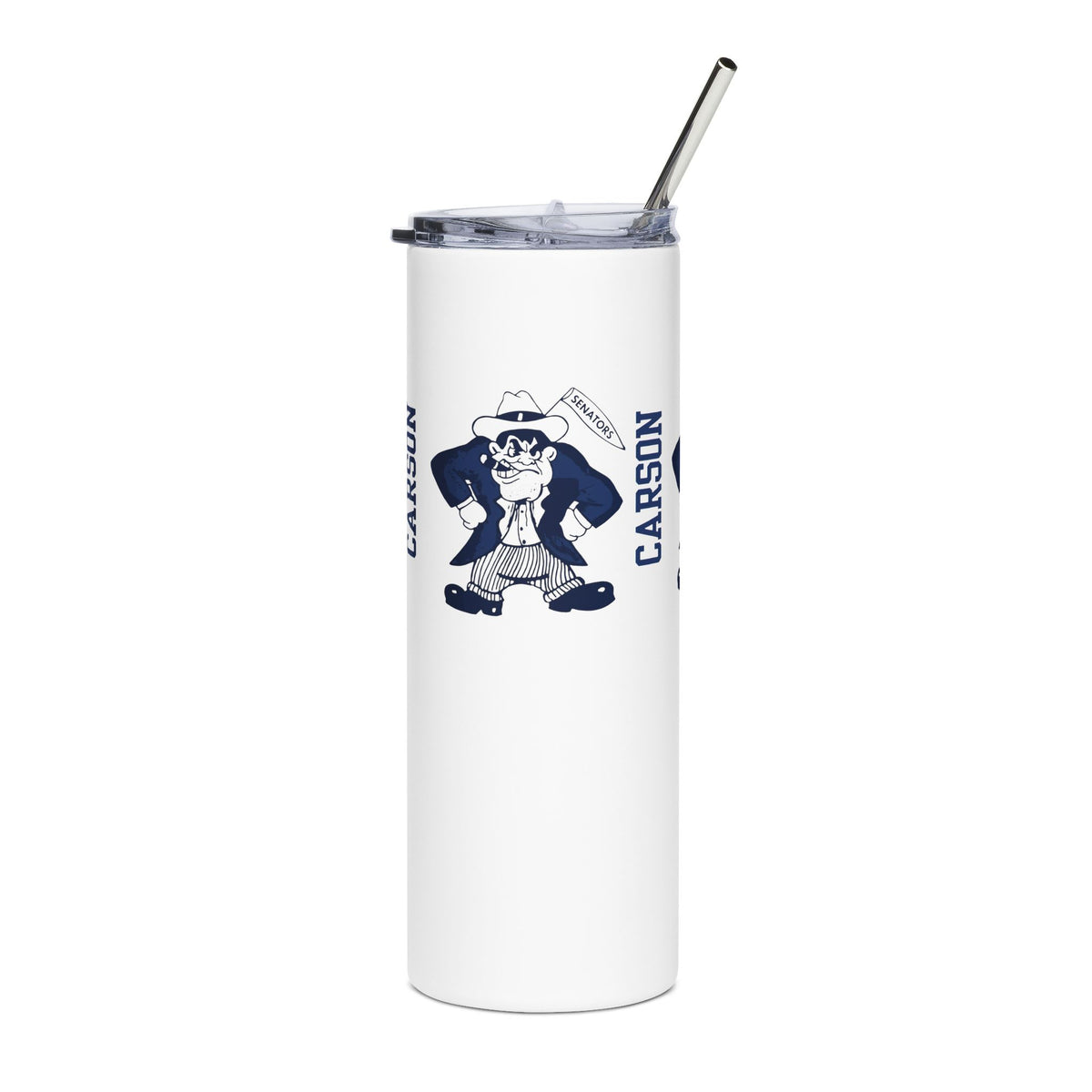 Vintage Carson Senators Mascot Skinny Tumbler - 20oz Thermal Straw Bottle