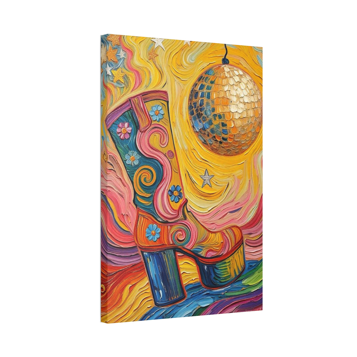 Canvas Wall Art - Colorful Retro Disco High Heel Platform Boot - Painterly Style Design - ' Boogie Nights'