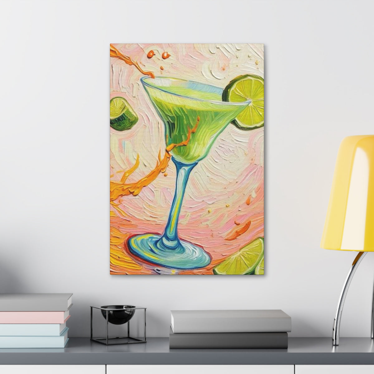 Canvas Wall Art - Green Refreshing Citrus Drink -Splashes of Orange - Artistic Painterly Style - Impasto Design Print - 'Citrus Splash'