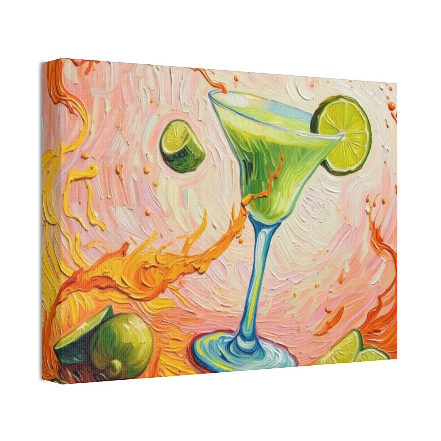 Canvas Wall Art - Green Refreshing Citrus Drink -Splashes of Orange - Artistic Painterly Style - Impasto Design Print - 'Citrus Splash'