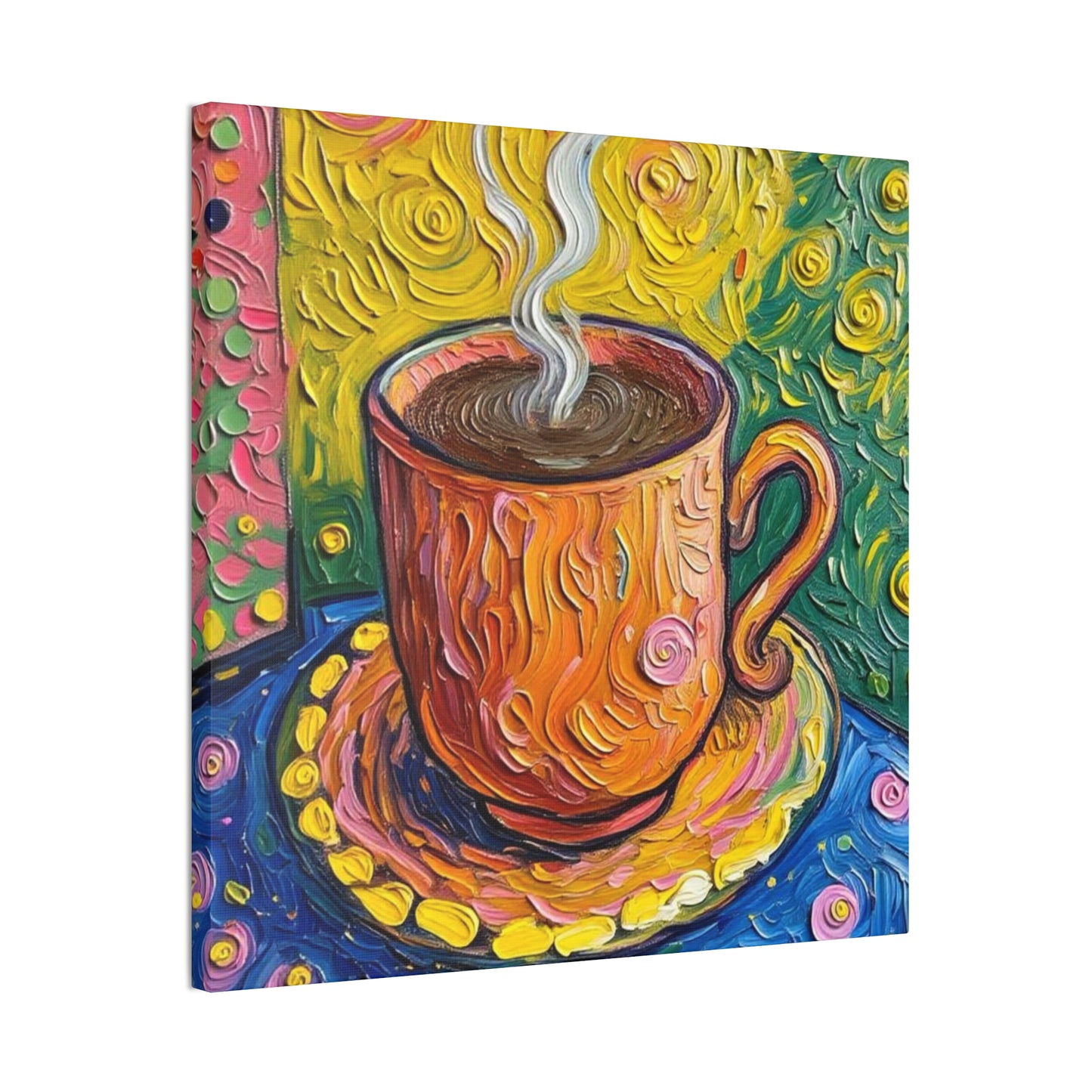 Colorful Coffee Cup Canvas Wall Art – Vibrant Textured Coffee Painting