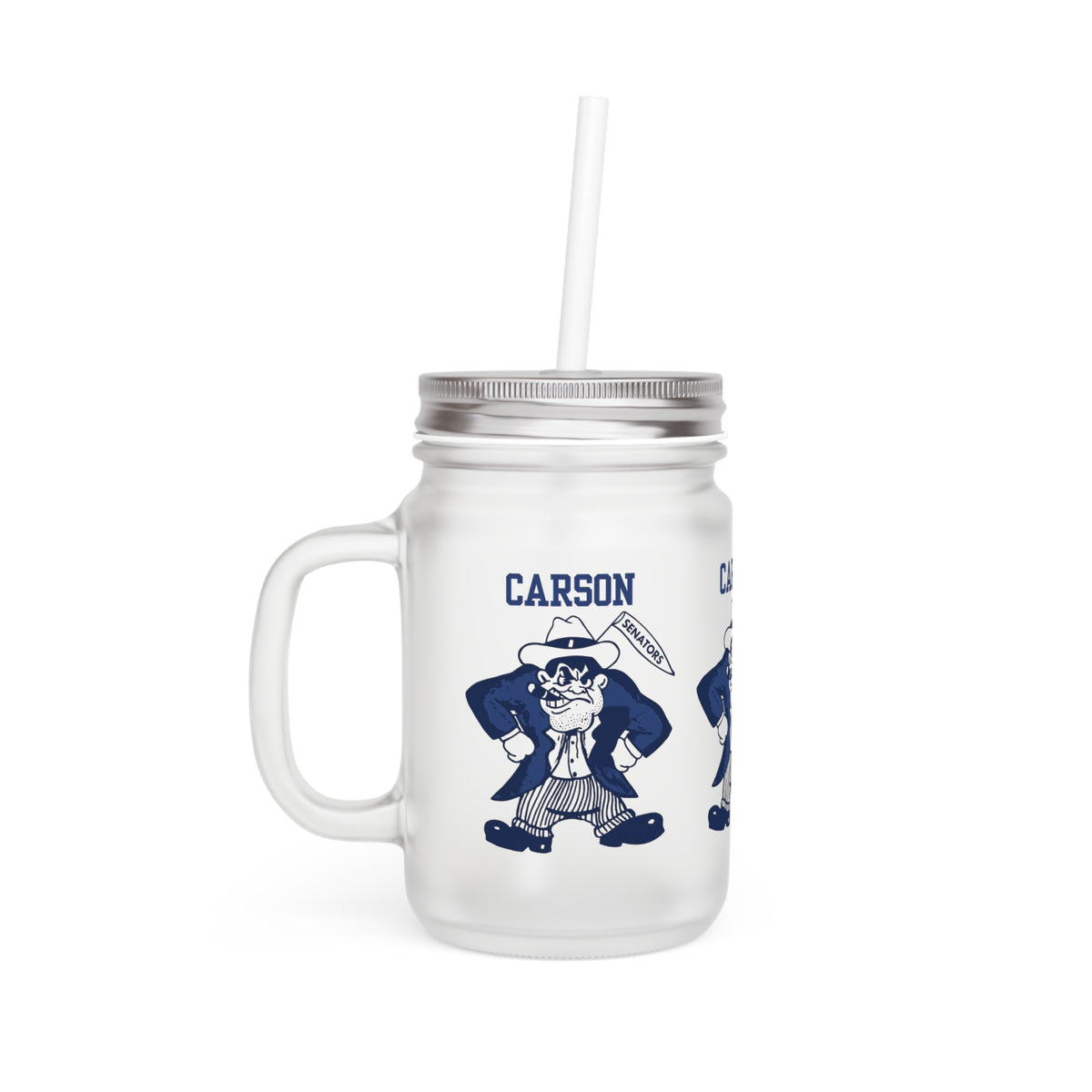 Vintage Carson Senators Mascot Mason Jar Tumbler with Straw - Drink Jar - 12 oz