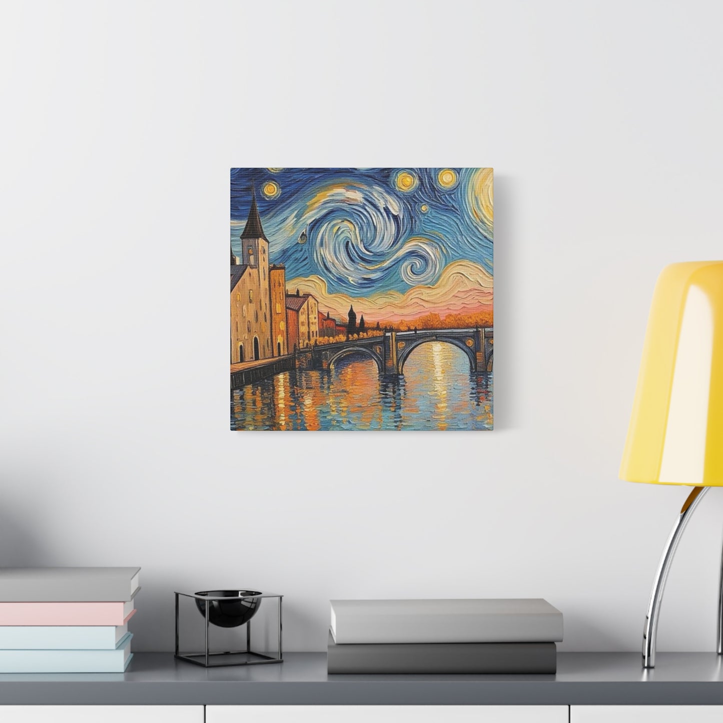 Van Gogh Style Arno River Bridge Canvas — Matte Stretched Wall Art