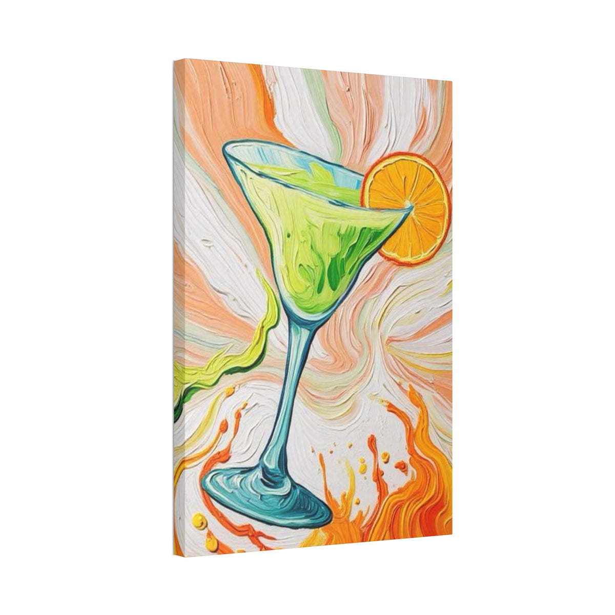 Canvas Wall Art - Orange and Green Refreshing Citrus Cocktail-Splashes of Color - Artistic Painterly Style - Impasto Design Print - 'Lime Light'