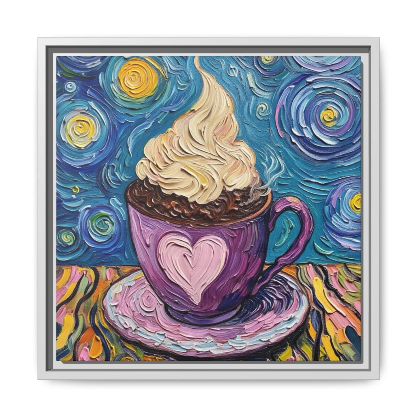 Canvas Wall Art - Colorful Coffee Cup - Artistic Painterly Style - Impasto Design Print - 'Dreamer's Roast'