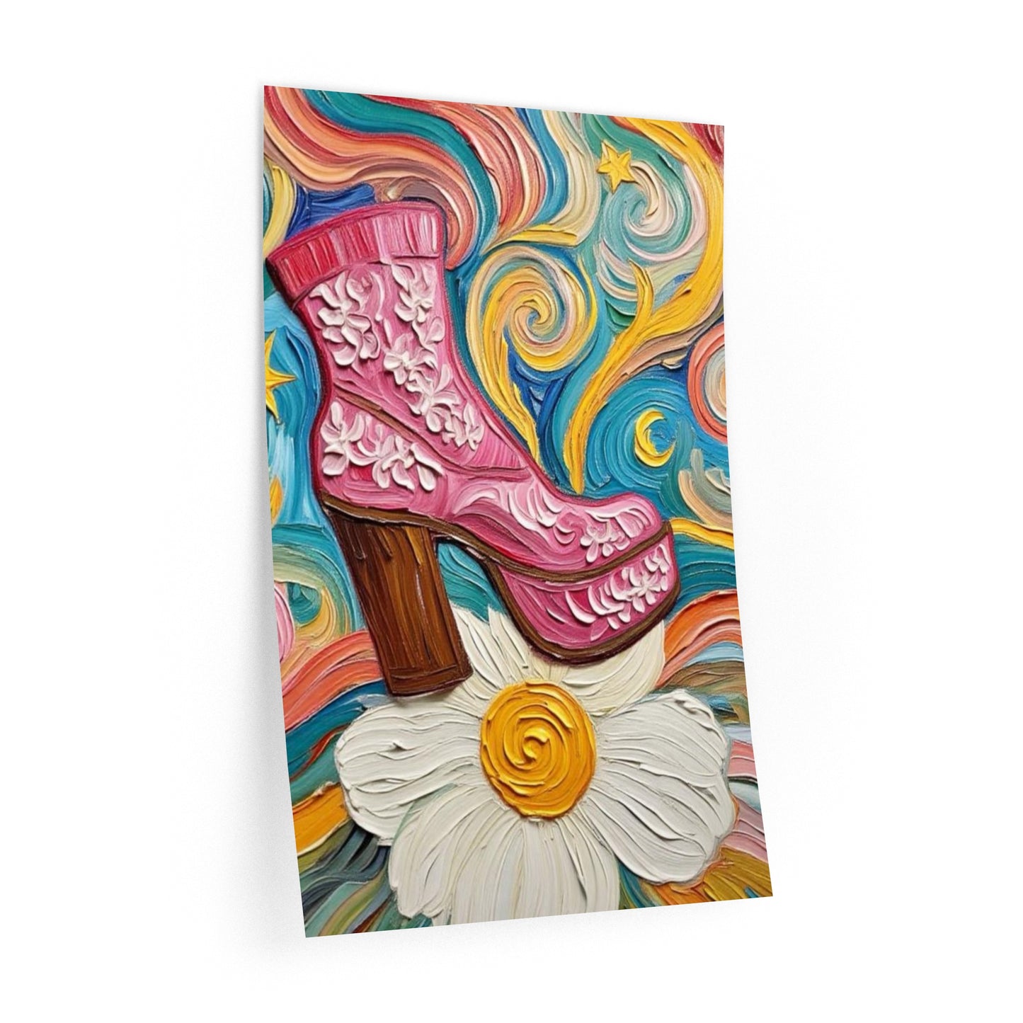 Wall Decal - Platform Boot swirling colors - Painterly Colorful Style Removable Wall Art - Impasto Design Print -  'Dancin' on a Daisy'
