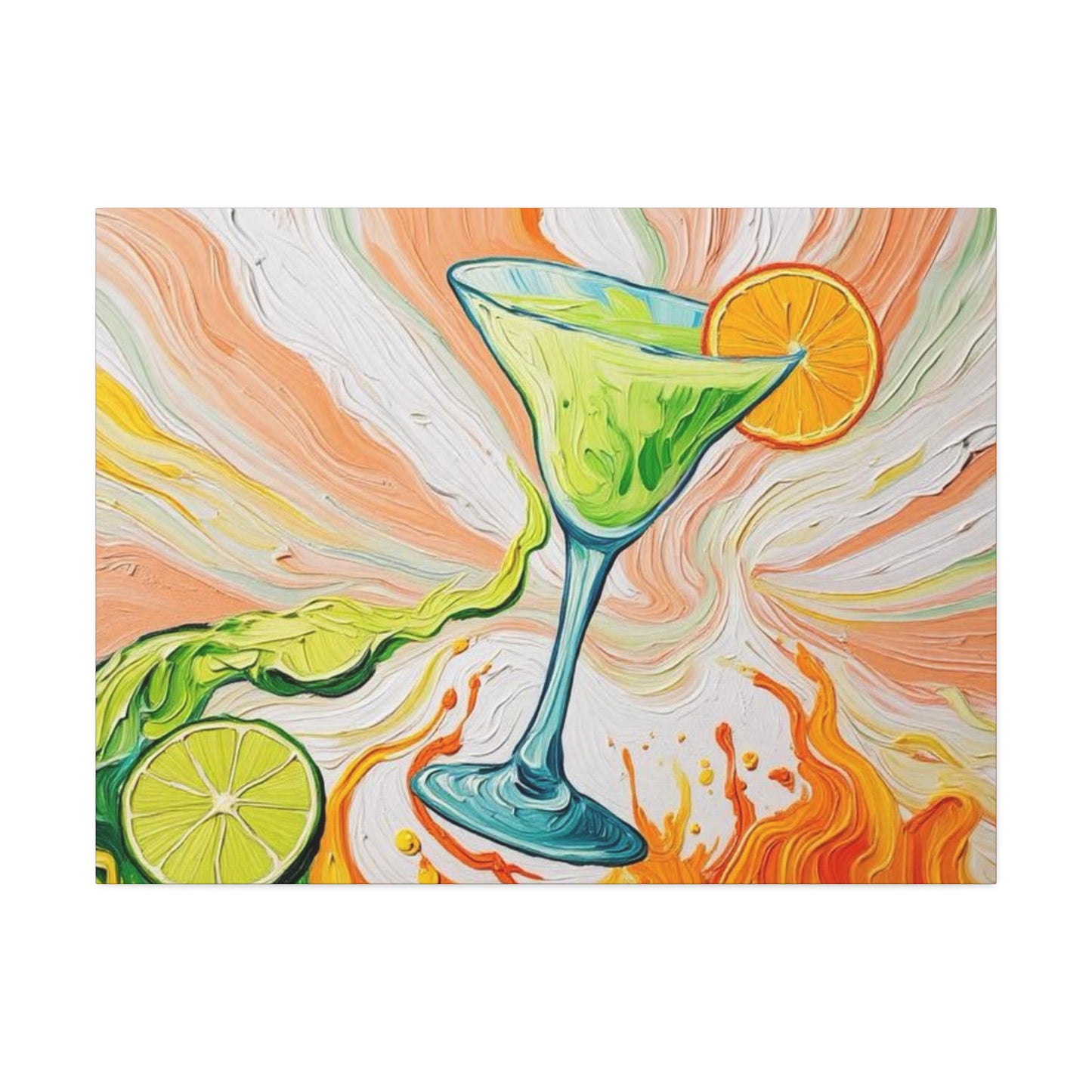 Canvas Wall Art - Orange and Green Refreshing Citrus Cocktail-Splashes of Color - Artistic Painterly Style - Impasto Design Print - 'Lime Light'