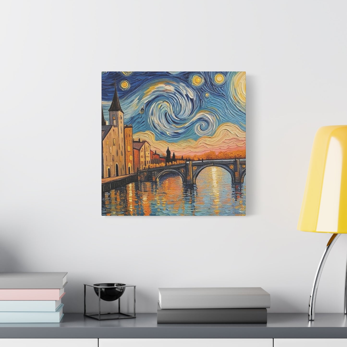 Van Gogh Style Arno River Bridge Canvas — Matte Stretched Wall Art