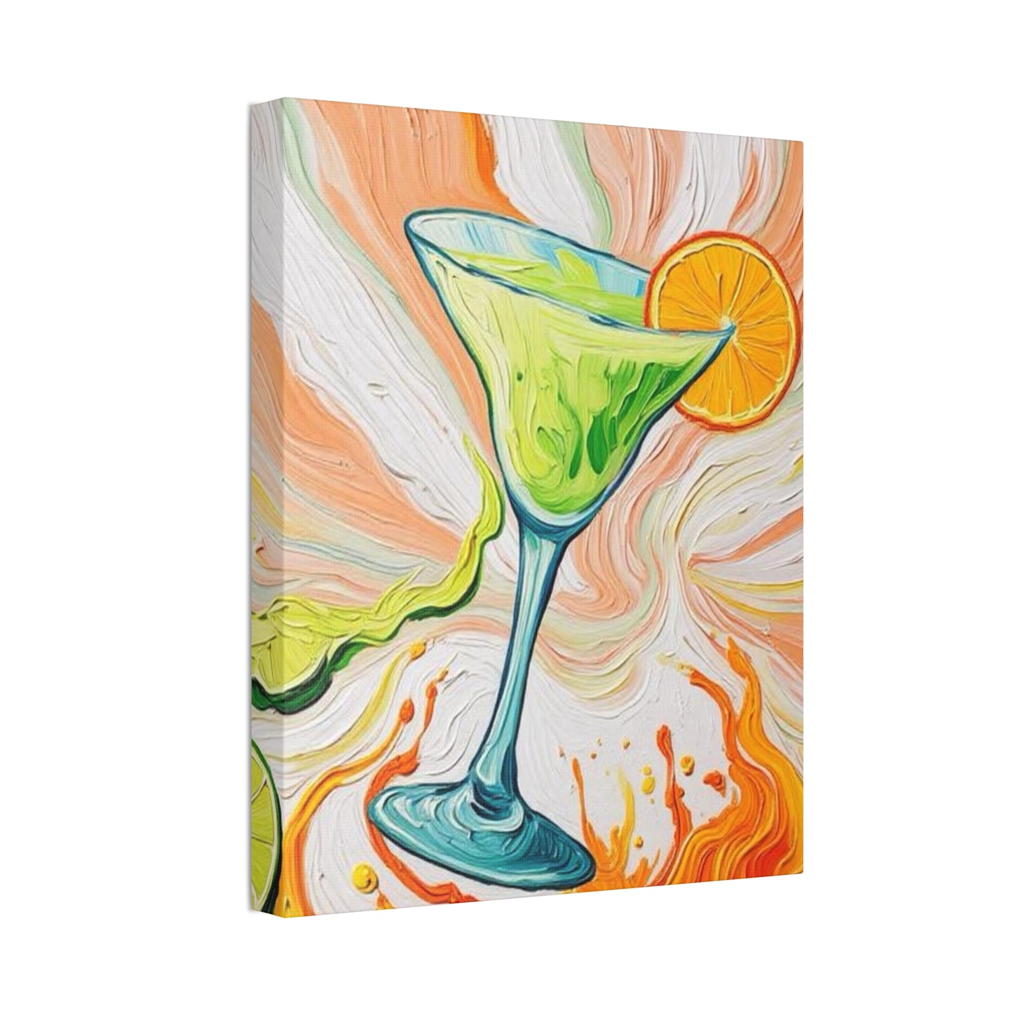 Canvas Wall Art - Orange and Green Refreshing Citrus Cocktail-Splashes of Color - Artistic Painterly Style - Impasto Design Print - 'Lime Light'