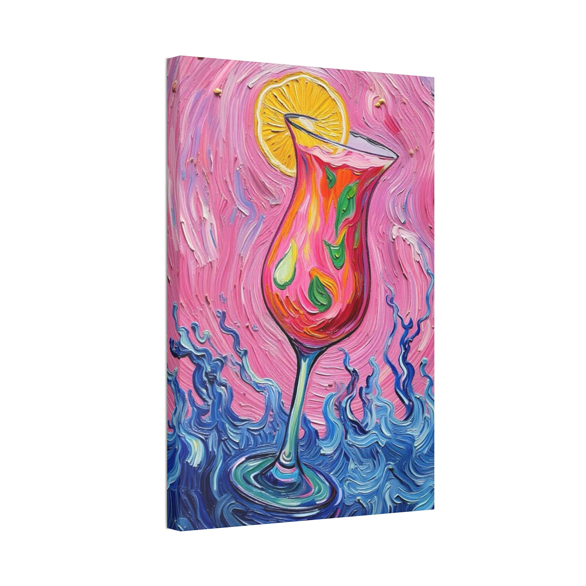 Canvas Wall Art - Vibrant Floating Pink Drink - Tropical Artistic Painterly Design - 'Ocean Splash'