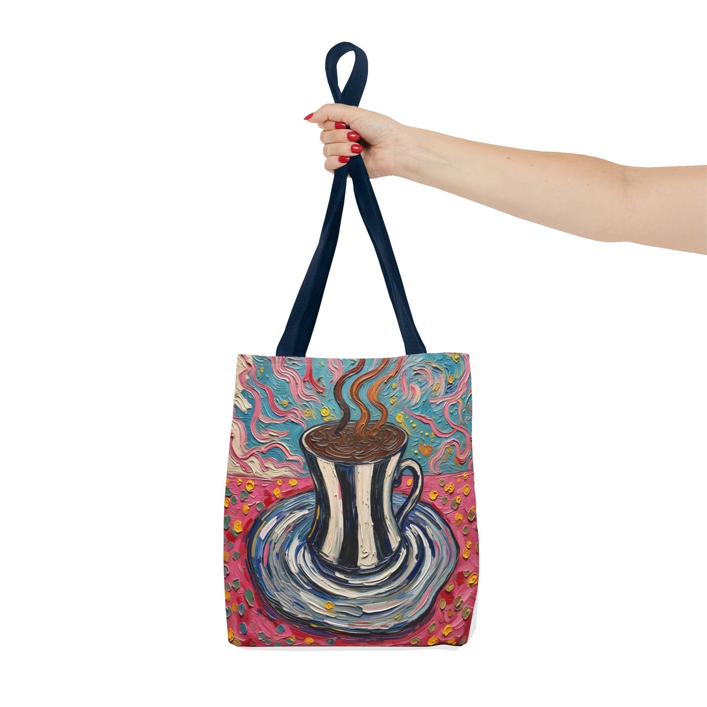 Tote Bag - Colorful Striped Coffee Cup - Painterly Style Design  - 'Mocha Dreams'