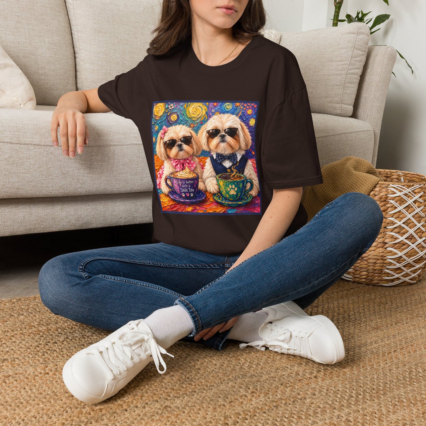 Shih Tzu Coffee Date T-Shirt - Cute Couple - Dogs with Teacups - Paws for Coffee