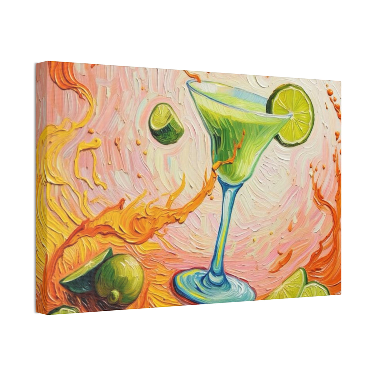 Canvas Wall Art - Green Refreshing Citrus Drink -Splashes of Orange - Artistic Painterly Style - Impasto Design Print - 'Citrus Splash'