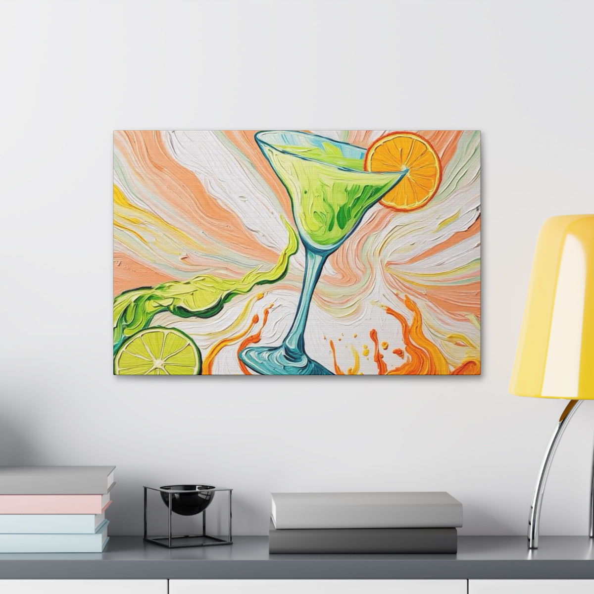 Canvas Wall Art - Orange and Green Refreshing Citrus Cocktail-Splashes of Color - Artistic Painterly Style - Impasto Design Print - 'Lime Light'