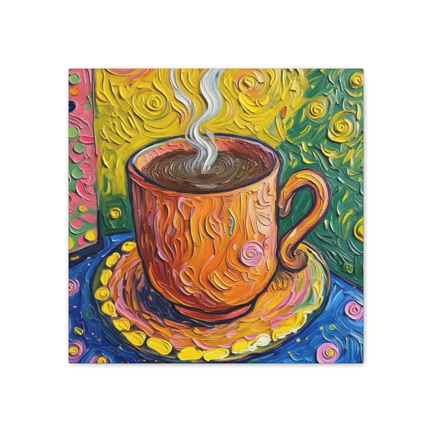 Colorful Coffee Cup Canvas Wall Art – Vibrant Textured Coffee Painting
