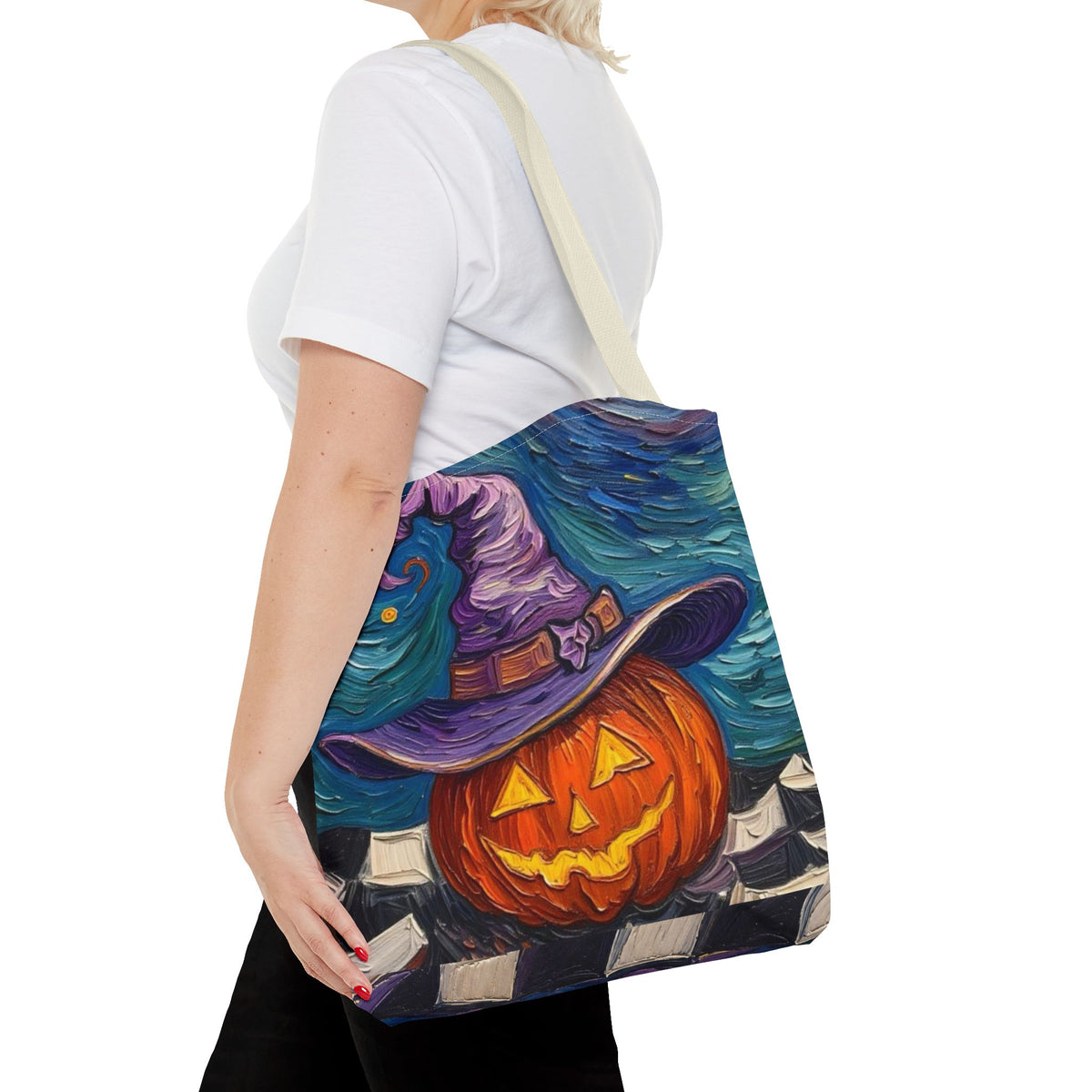 Halloween Tote Bag | Pumpkin After Midnight – Colorful Jack-O'-Lantern artistic design