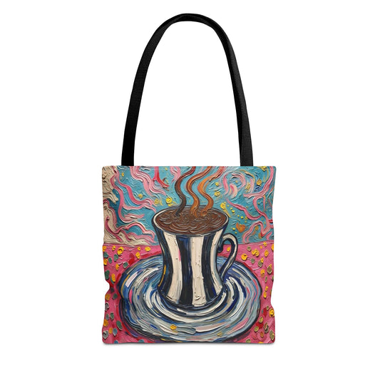 Tote Bag - Colorful Striped Coffee Cup - Painterly Style Design  - 'Mocha Dreams'