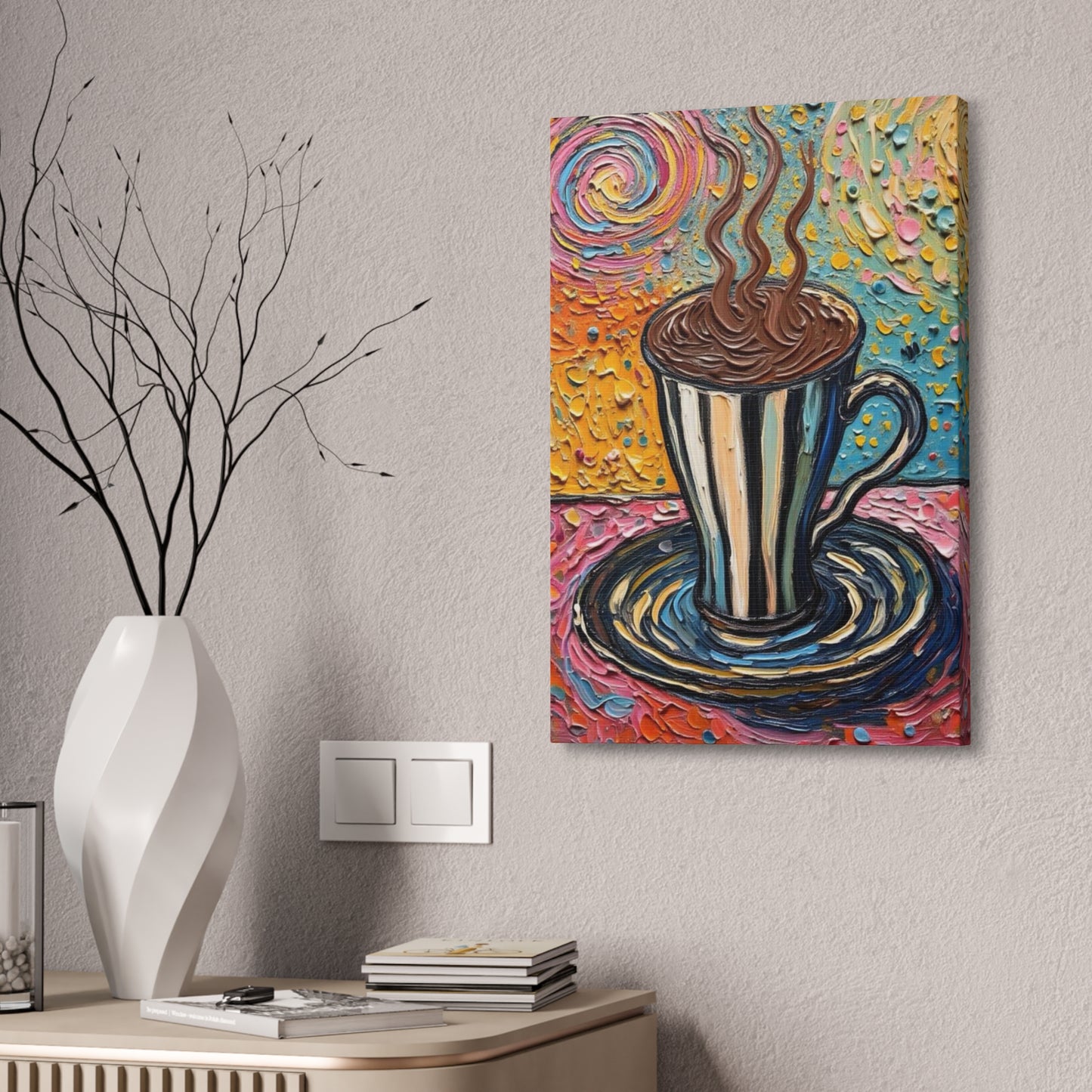 Colorful Coffee Cup Canvas Wall Art — Stretched 1.5"