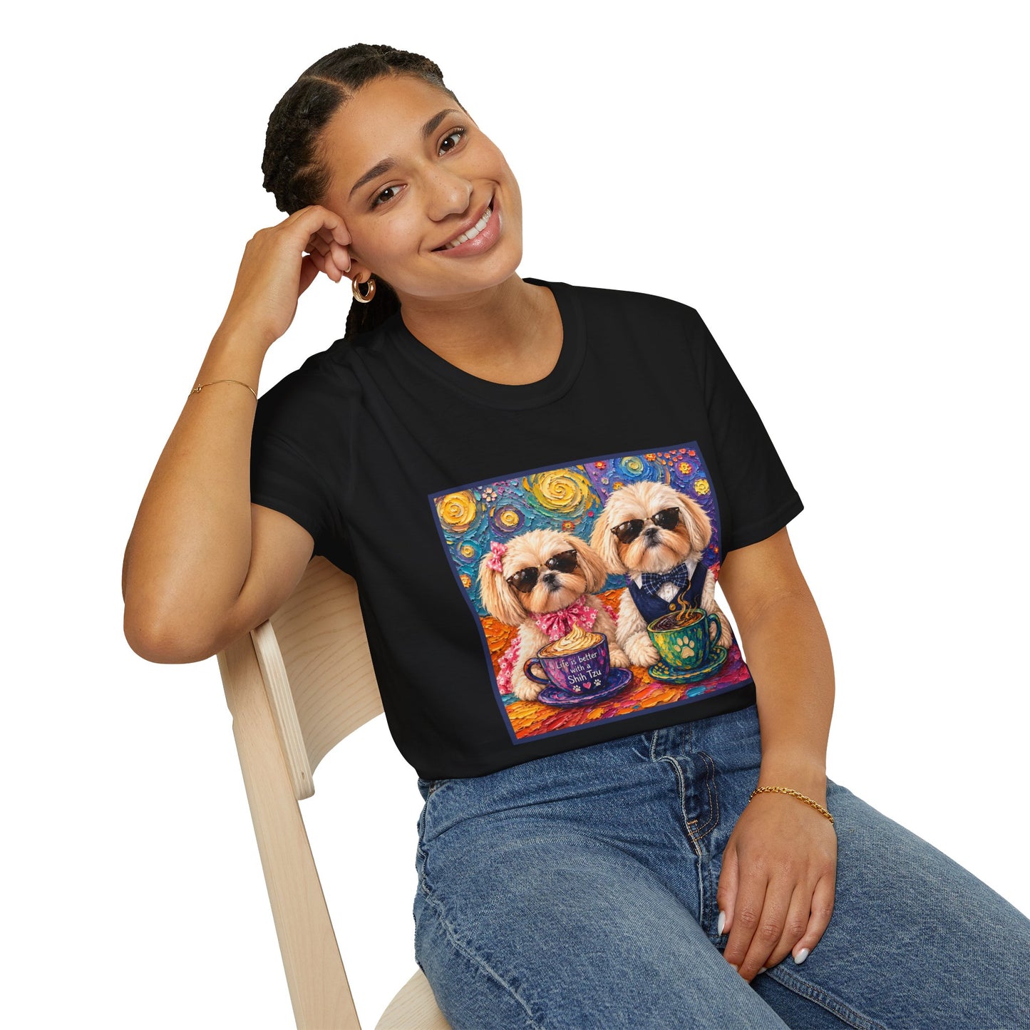 Shih Tzu Coffee Date T-Shirt - Cute Couple - Dogs with Teacups - Paws for Coffee