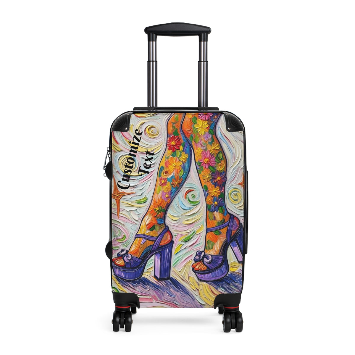 Luggage - Suitcases - Carry-on - Purple Platform Shoes Flowered Legs - Painterly Style Artistic Rolling Suitcase - 'Saturday Sparkle'
