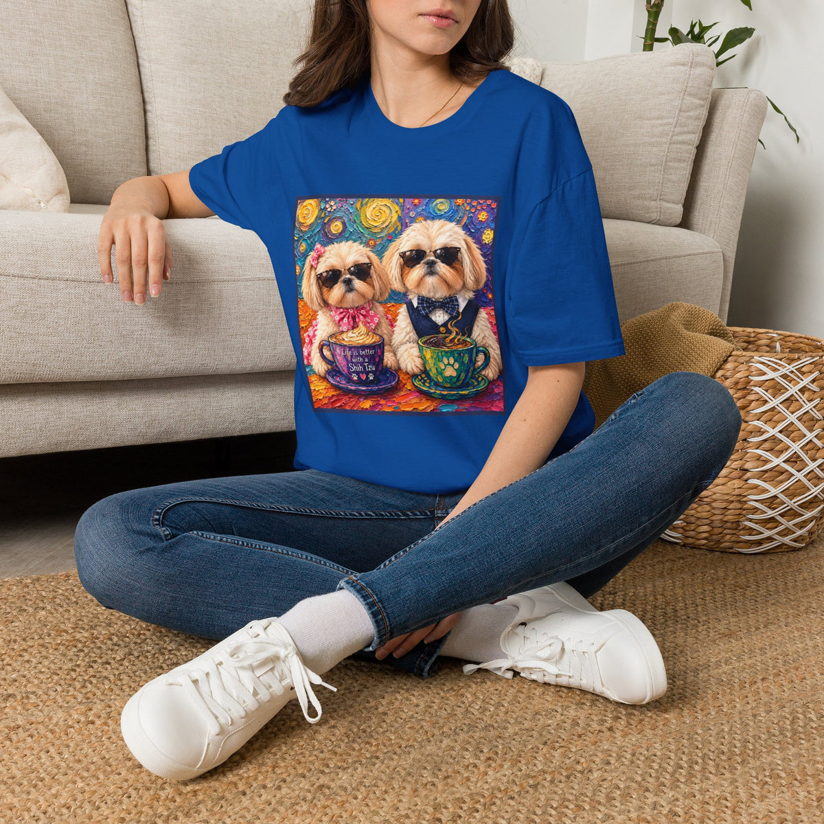 Shih Tzu Coffee Date T-Shirt - Cute Couple - Dogs with Teacups - Paws for Coffee