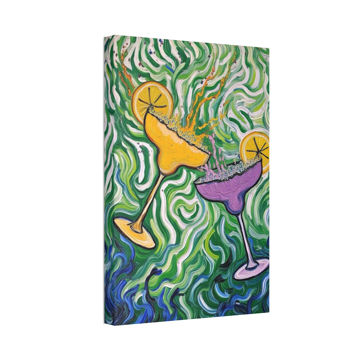 Canvas Wall Art - Clinking Margarita Glasses - Painterly Style - Impasto Design Print - 'Margarita Madness'