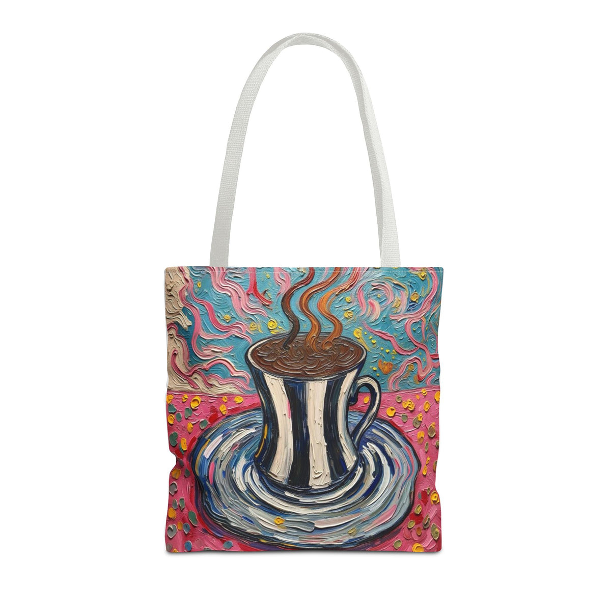 Tote Bag - Colorful Striped Coffee Cup - Painterly Style Design  - 'Mocha Dreams'