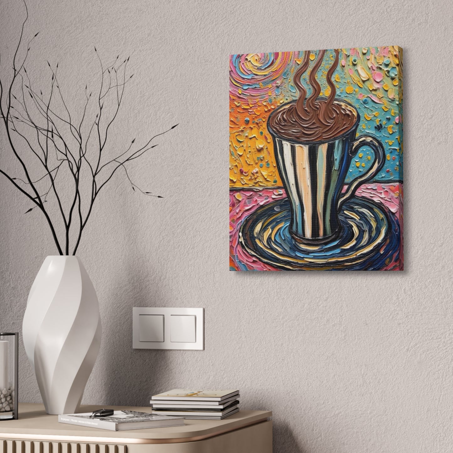 Colorful Coffee Cup Canvas Wall Art — Stretched 1.5"