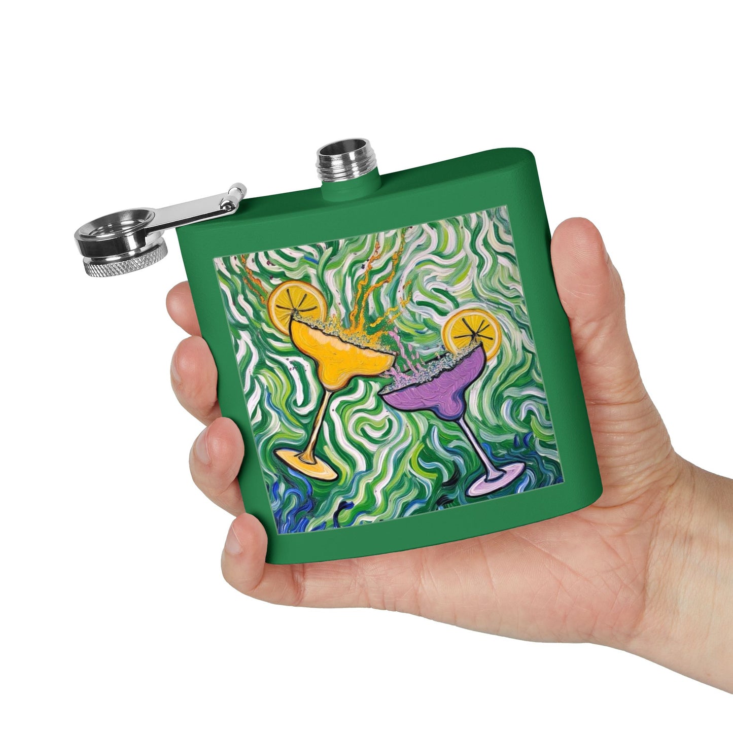 Flask - Stainless Steel 6oz - Colorful Cocktail Splash - Whimsical Artwork - 'Cheers to the Good Life'