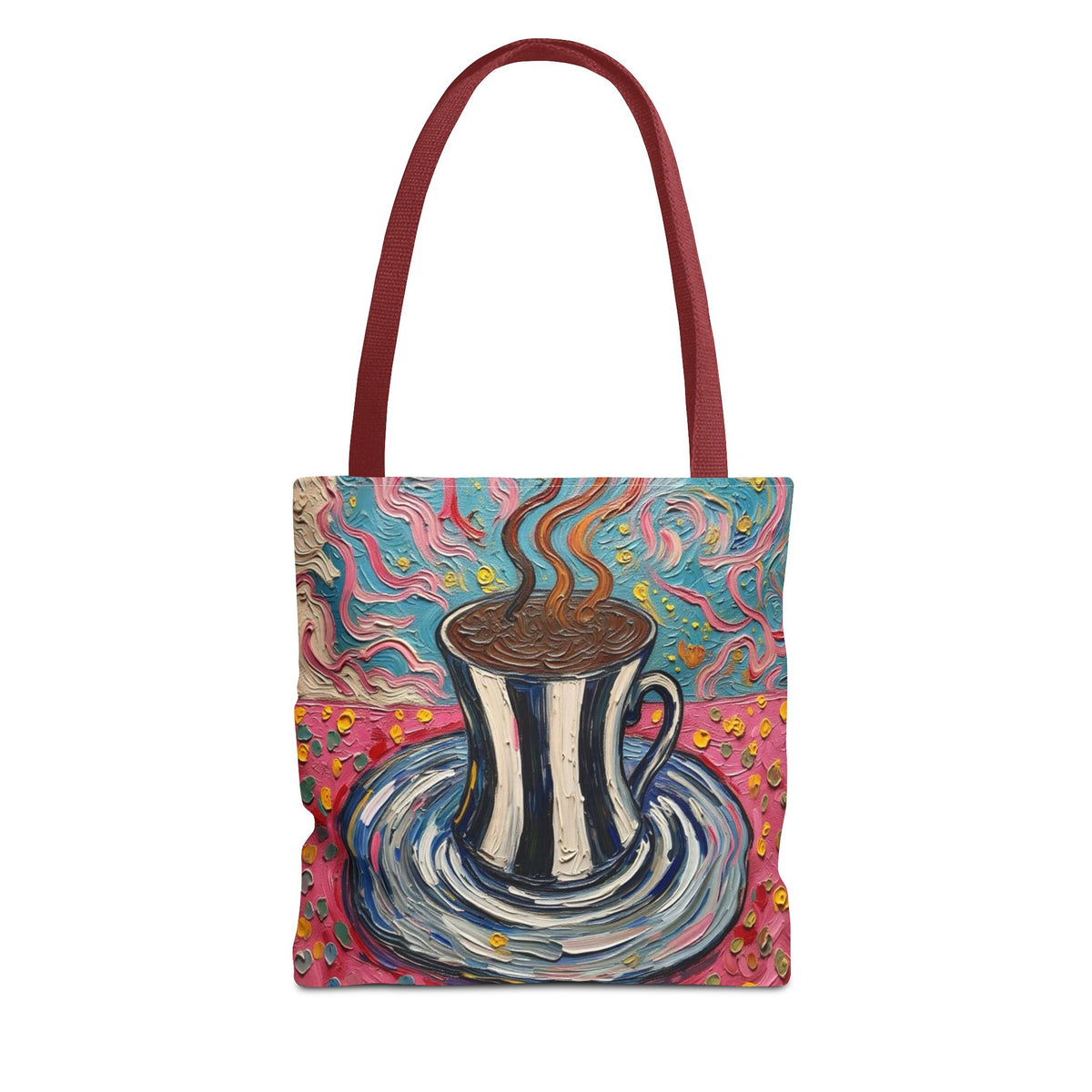 Tote Bag - Colorful Striped Coffee Cup - Painterly Style Design  - 'Mocha Dreams'