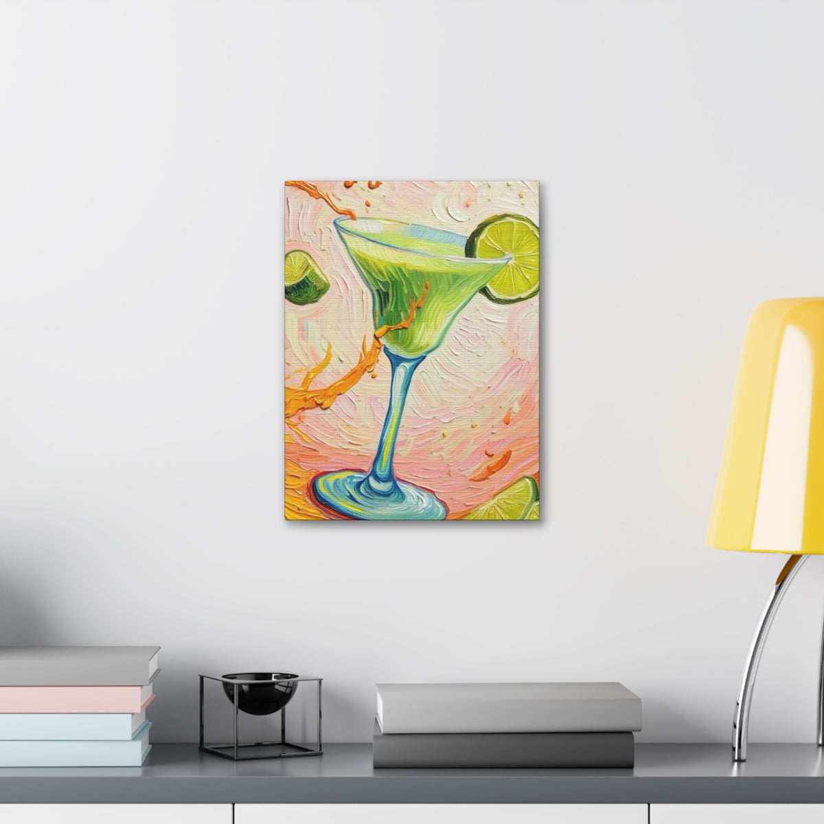 Canvas Wall Art - Green Refreshing Citrus Drink -Splashes of Orange - Artistic Painterly Style - Impasto Design Print - 'Citrus Splash'