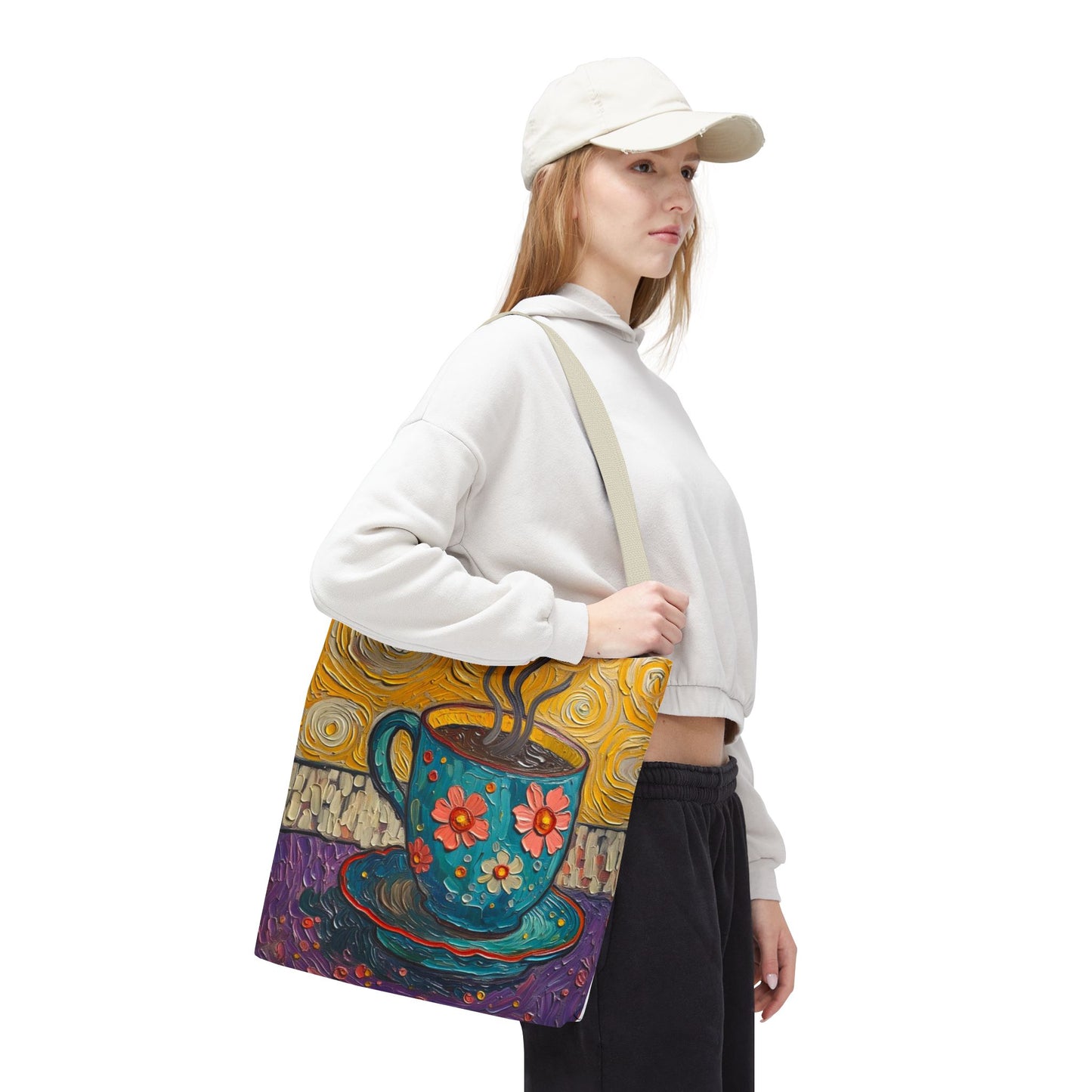 Tote Bag - Flower Coffee Cup - Painterly Style Design - 'Rich Roast'