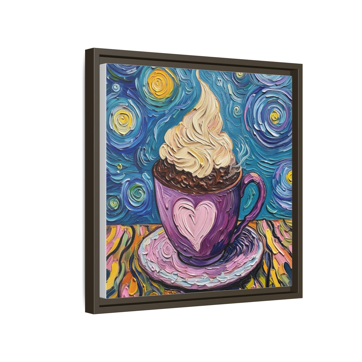 Canvas Wall Art - Colorful Coffee Cup - Artistic Painterly Style - Impasto Design Print - 'Dreamer's Roast'