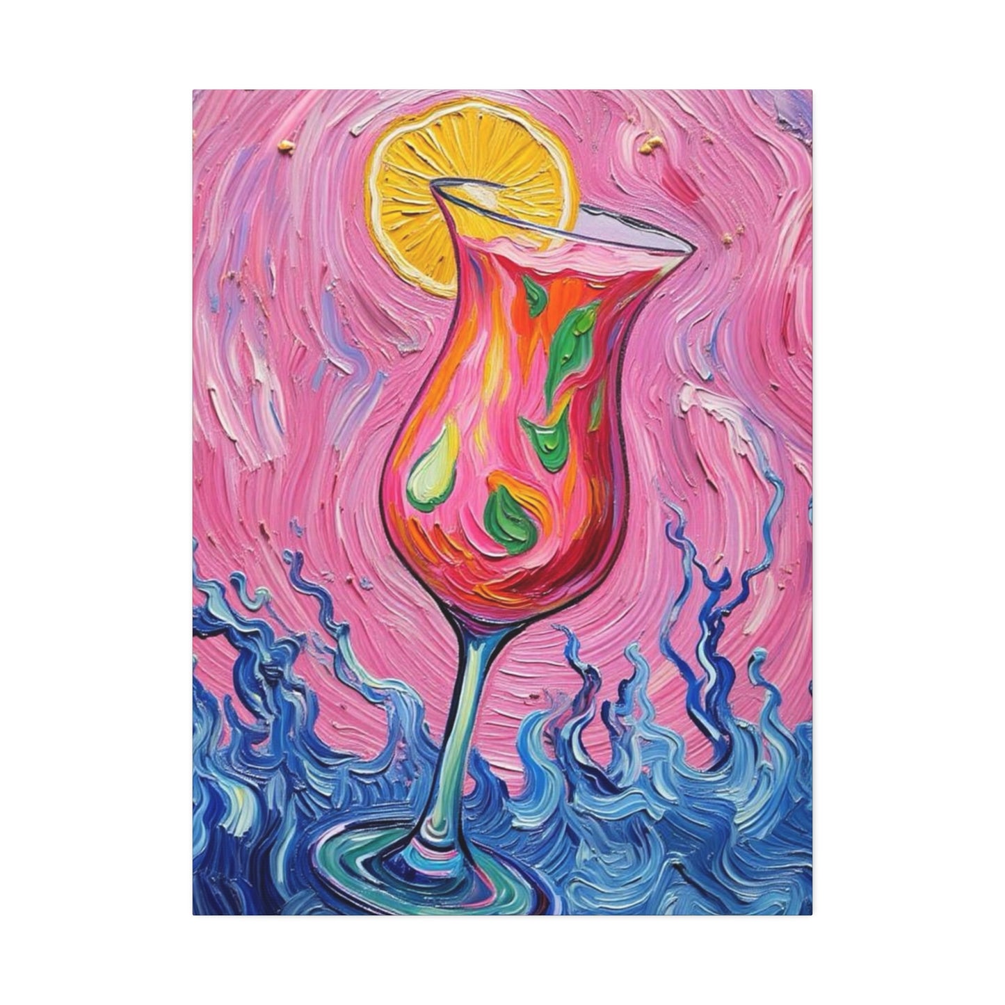 Canvas Wall Art - Vibrant Floating Pink Drink - Tropical Artistic Painterly Design - 'Ocean Splash'