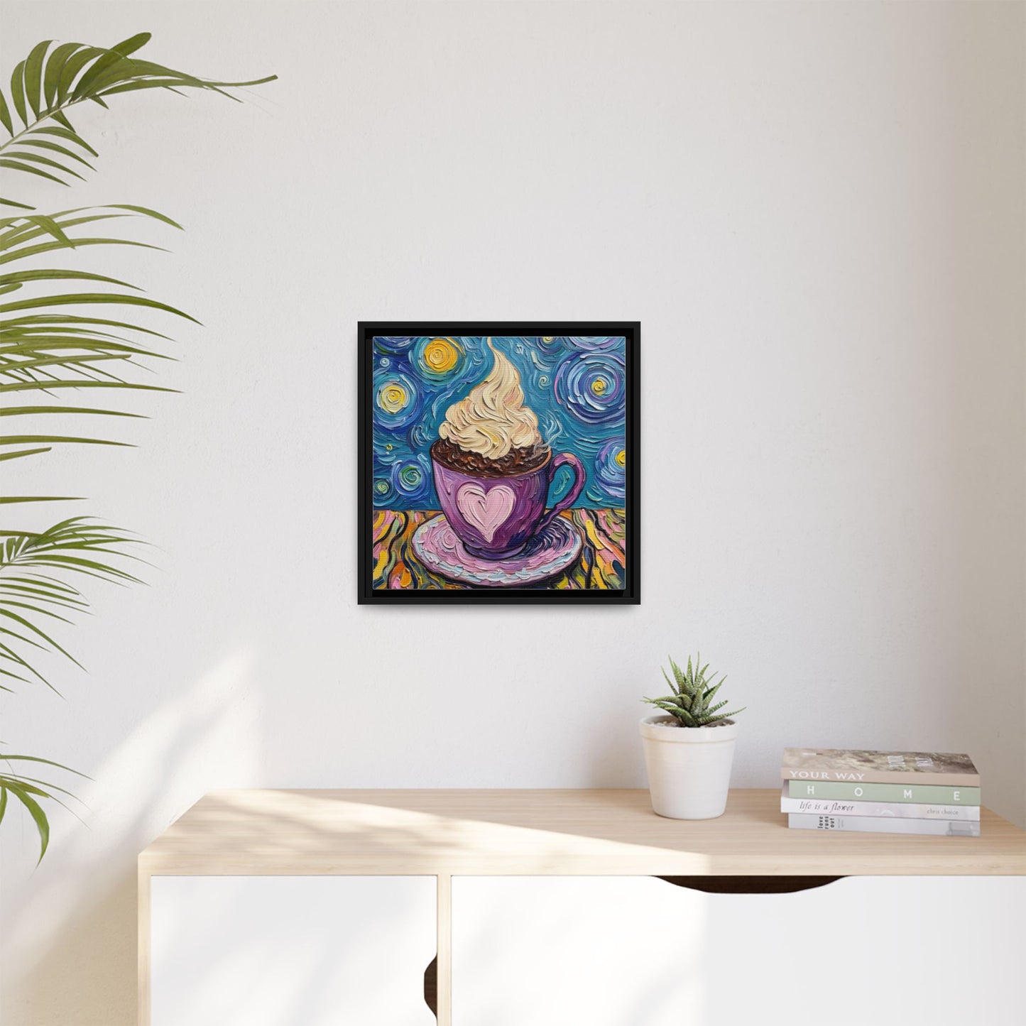 Canvas Wall Art - Colorful Coffee Cup - Artistic Painterly Style - Impasto Design Print - 'Dreamer's Roast'