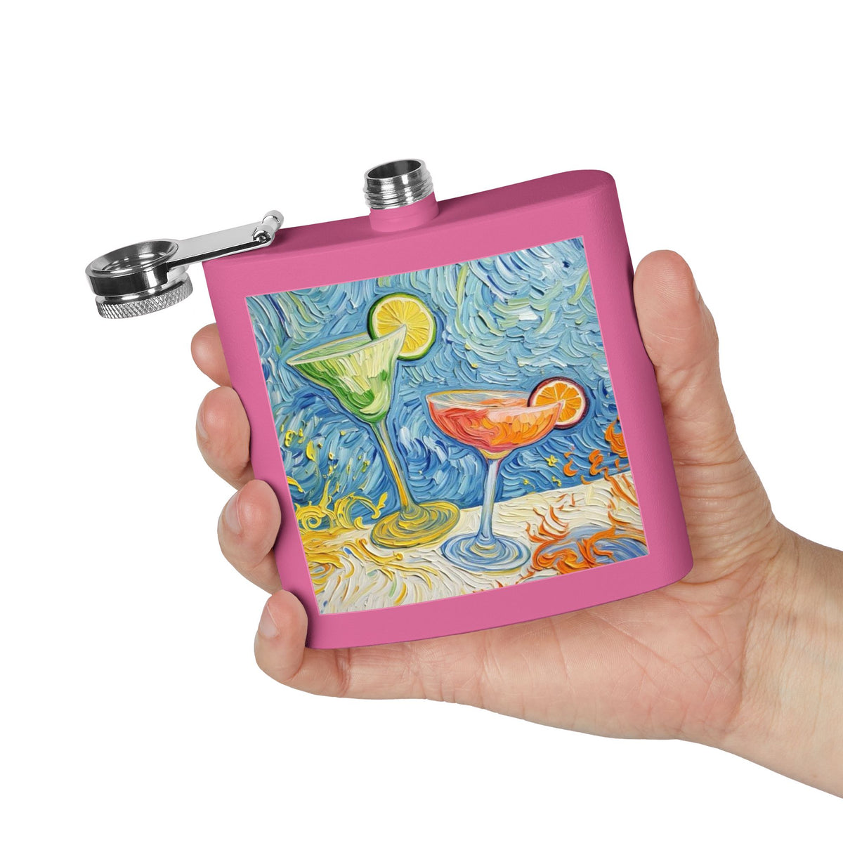 Flask - Stainless Steel 6oz - Colorful Cocktail Splash - Whimsical Artwork - 'Cheers, Darling'