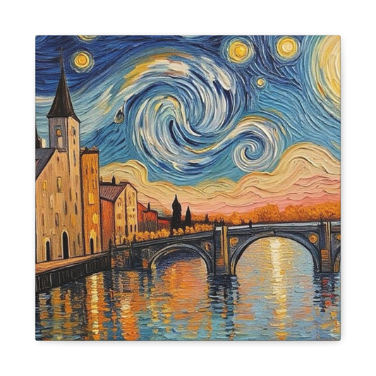 Van Gogh Style Arno River Bridge Canvas — Matte Stretched Wall Art