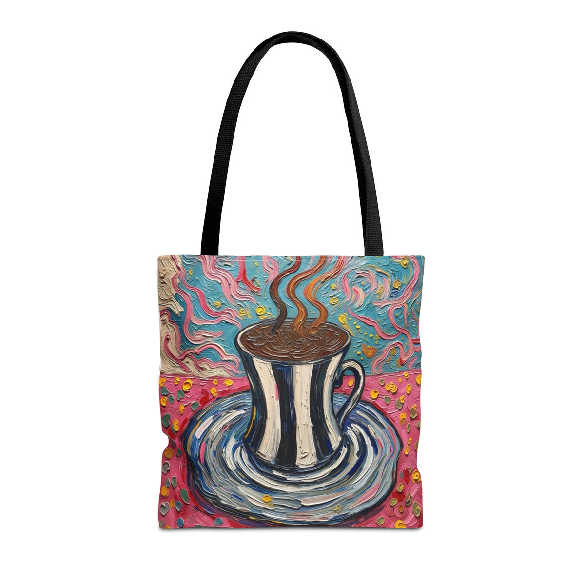 Tote Bag - Colorful Striped Coffee Cup - Painterly Style Design  - 'Mocha Dreams'