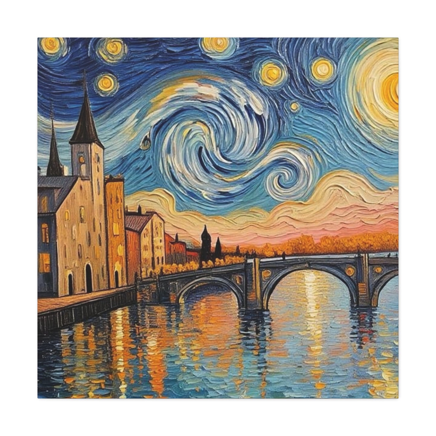 Van Gogh Style Arno River Bridge Canvas — Matte Stretched Wall Art