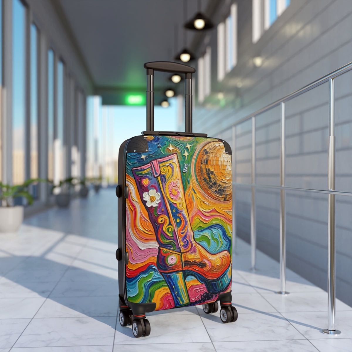 Luggage - Suitcases - Carry-on - Psychedelic Disco Platform Boot - Painterly Style Artistic Rolling Suitcase - 'Golden Groove''