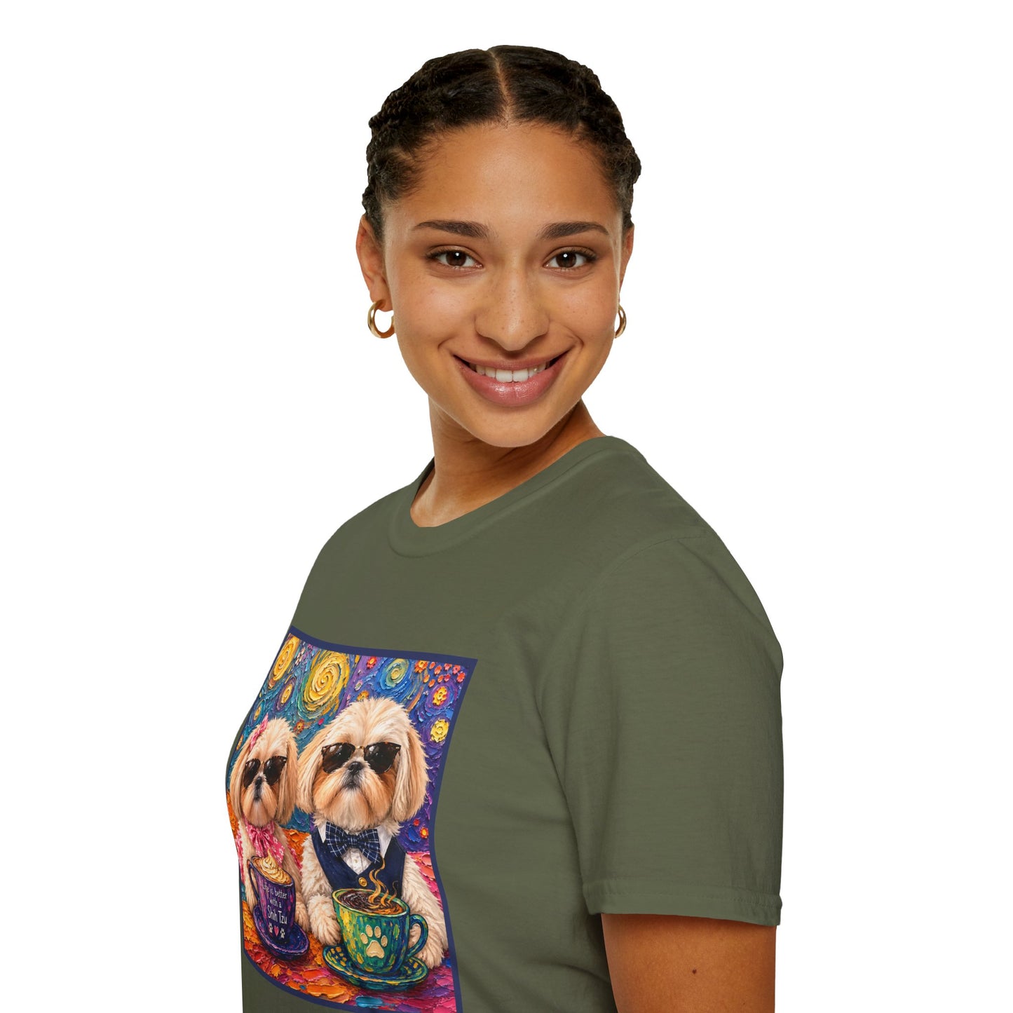 Shih Tzu Coffee Date T-Shirt - Cute Couple - Dogs with Teacups - Paws for Coffee