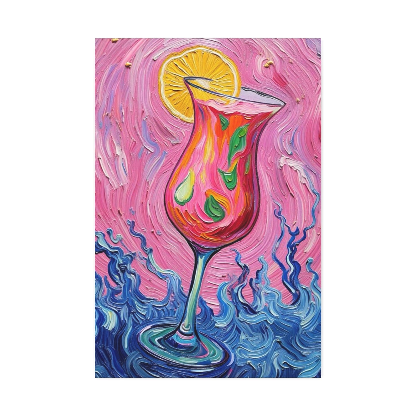 Canvas Wall Art - Vibrant Floating Pink Drink - Tropical Artistic Painterly Design - 'Ocean Splash'