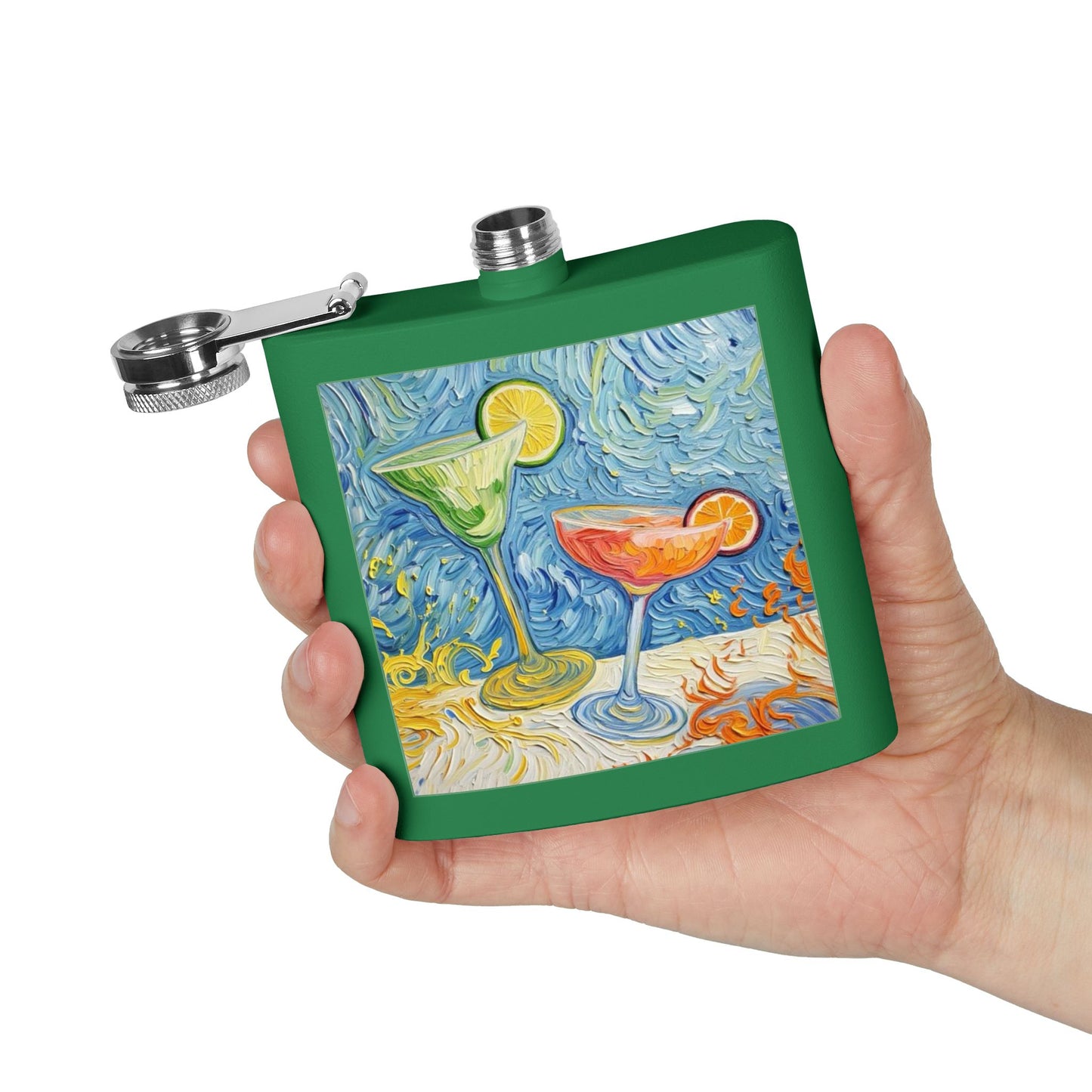 Flask - Stainless Steel 6oz - Colorful Cocktail Splash - Whimsical Artwork - 'Cheers, Darling'