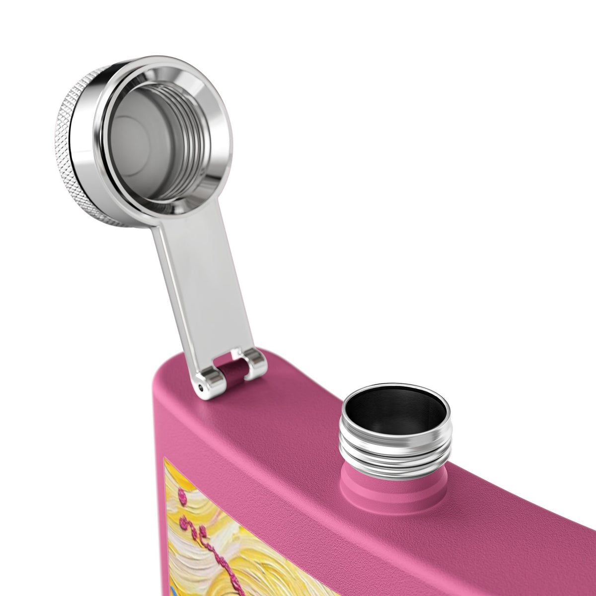 Flask - Stainless Steel 6oz  - Colorful Hot Pink Martini Splash Whimsical Artwork - 'Sway & Sip'