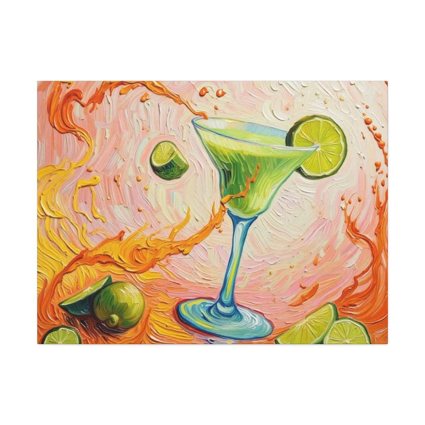 Canvas Wall Art - Green Refreshing Citrus Drink -Splashes of Orange - Artistic Painterly Style - Impasto Design Print - 'Citrus Splash'
